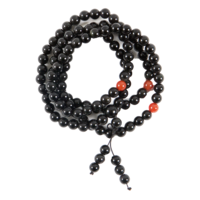 Crystal Mala Beads Necklace BLACK OBSIDIAN 30cm