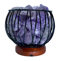 Crystal Cage Lamp AMETHYST A GRADE with Cord and LED Globe