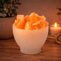 Orange Selenite Fire Bowl Lamp with White Selenite Stand
