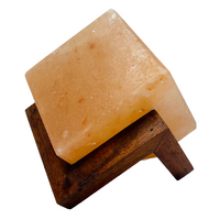 Himalayan Salt Lamp CUBE With Wooden Stand, cord and globe
