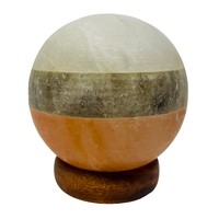 Himalayan Salt Lamp BANDED SPHERE With Wooden Base, cord and globe