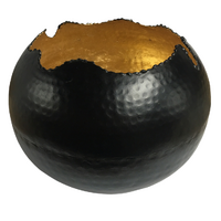 Tealight Candle Holder GLOWING CRATER Black Metal w Gold Foil