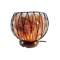 Himalayan Salt Lamp CAGED FIRE BOWL with Wood Base