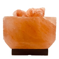 Himalayan Salt Lamp CUBE FIREBOWL with Wood Base