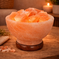Original Fire Bowl Himalayan Salt Lamp with Wooden Base 17-18cm