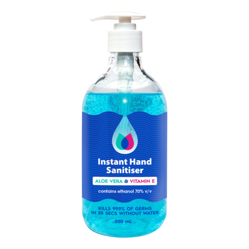 Instant Hand Sanitiser 70% ETHANOL Aloe Vera & Vitamin E 500ml BULK BUY 10 BOTTLES