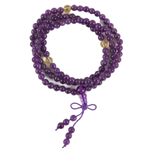 Crystal Mala Bead Necklace AMETHYST 30cm