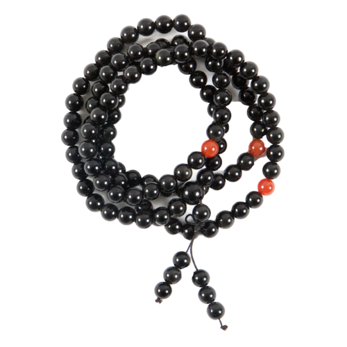 Crystal Mala Beads Necklace BLACK OBSIDIAN 30cm