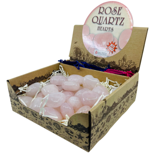 Crystal Heart ROSE QUARTZ 30 Pieces Display Box