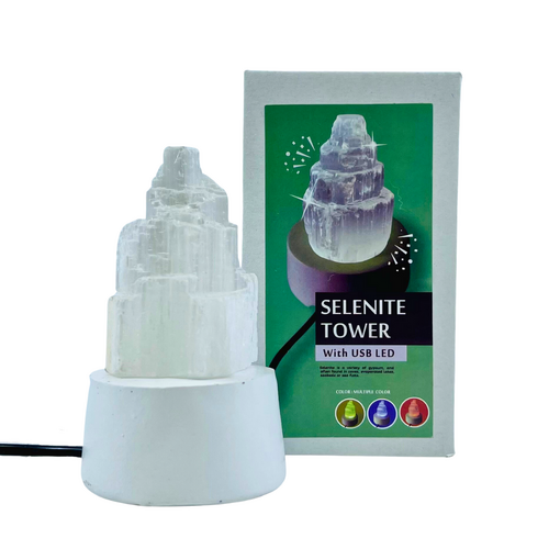 Mini Selenite Tower With LED Light Base
