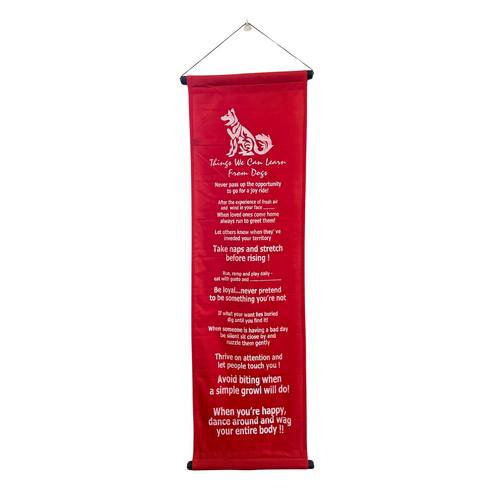 Hanging Banner THINGS WE CAN LEARN FROM DOGS Red