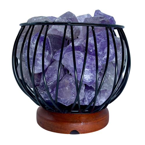 Crystal Cage AMETHYST Lamp With 1.8m Black Cord and LED Globe