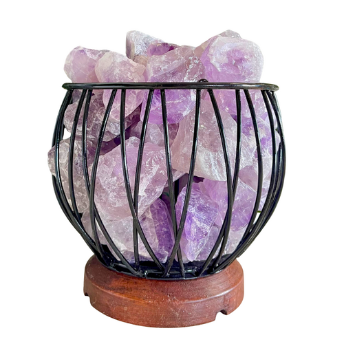 Crystal Cage AMETHYST Lamp with 1.5m BP Black Cord & LED Globe