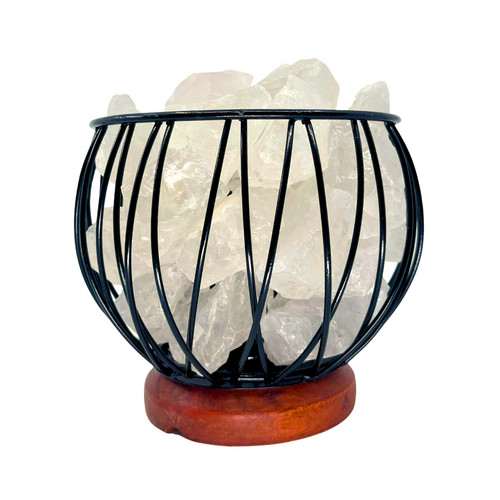 Crystal Cage CLEAR QUARTZ Lamp With 1.5m BP Black Cord and LED Globe