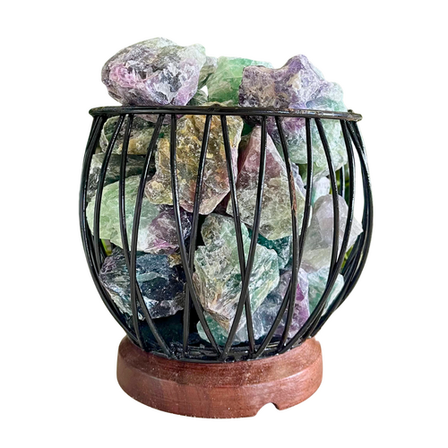 Crystal Cage FLUORITE Lamp With 1.5m BP White Cord and LED Globe