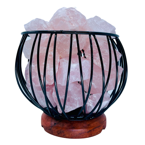 Crystal Cage ROSE QUARTZ Lamp With 1.8m Black Cord and LED Globe
