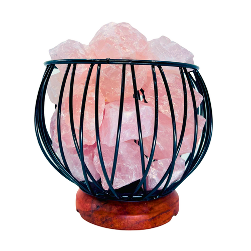 Crystal Cage ROSE QUARTZ Lamp With 1.5m BP Black Cord and LED Globe