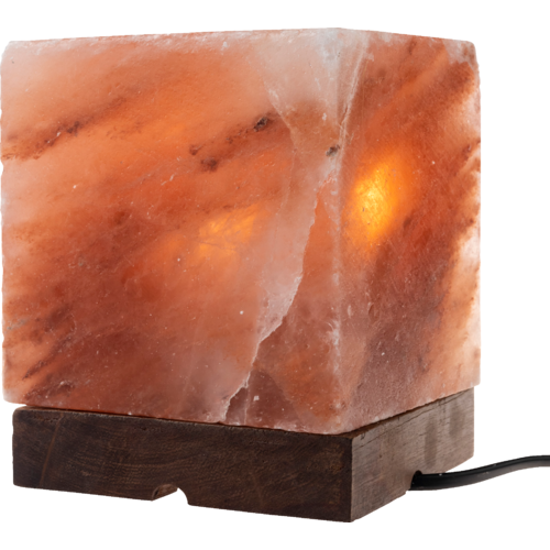 Himalayan Salt Lamp CUBE Wood Base