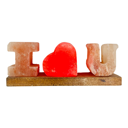 Himalayan Salt Lamp I LOVE YOU With Wooden Stand USB