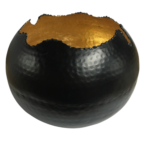 Tealight Candle Holder GLOWING CRATER Black Metal w Gold Foil