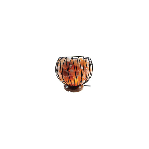 Himalayan Salt Lamp CAGED FIRE BOWL with Wood Base