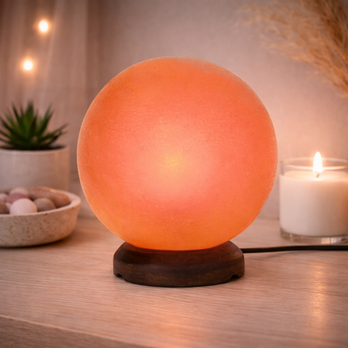 Himalayan Salt Ornament GIANT ORB with Wooden Base 19-20cm