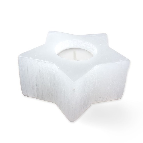Tea Light Candle Holder STAR SELENITE White