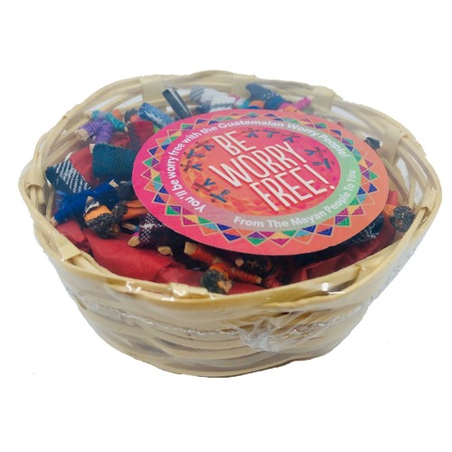 Guatemalan Worry Dolls 72 MINI in a Wicker Basket